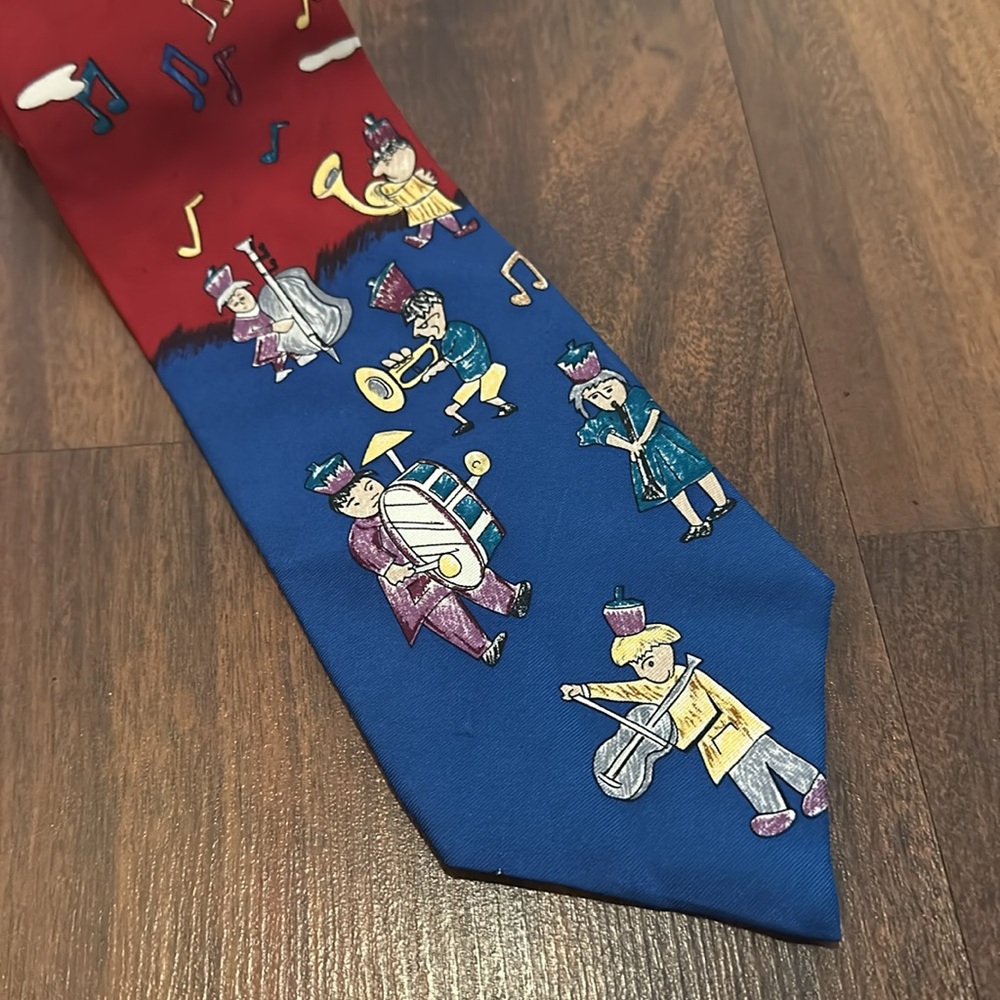 Save The Children “Universal Music” 100% Silk Tie, Blue, Red, Music Notes - Picture 2 of 6